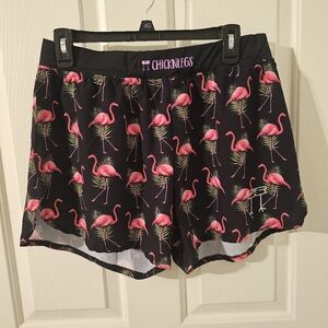 ChicknLegs Women's Flamingo Print Shorts - Black and Pink